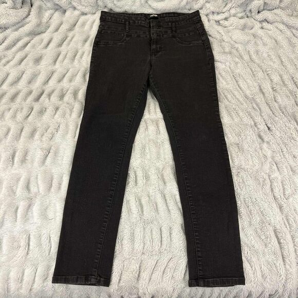 Refuge Jeans Women Size 12 Skinny High Rise Black Stretch Triple Button Denim - Picture 1 of 7